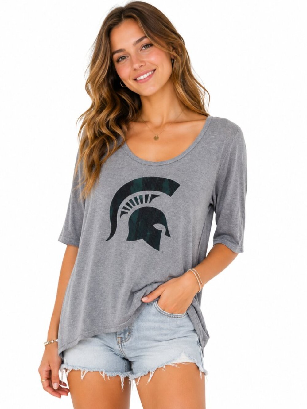 2/$30 Game day Couture Michigan State Spartans Grey Sequin Long Sleeve Top Sz M